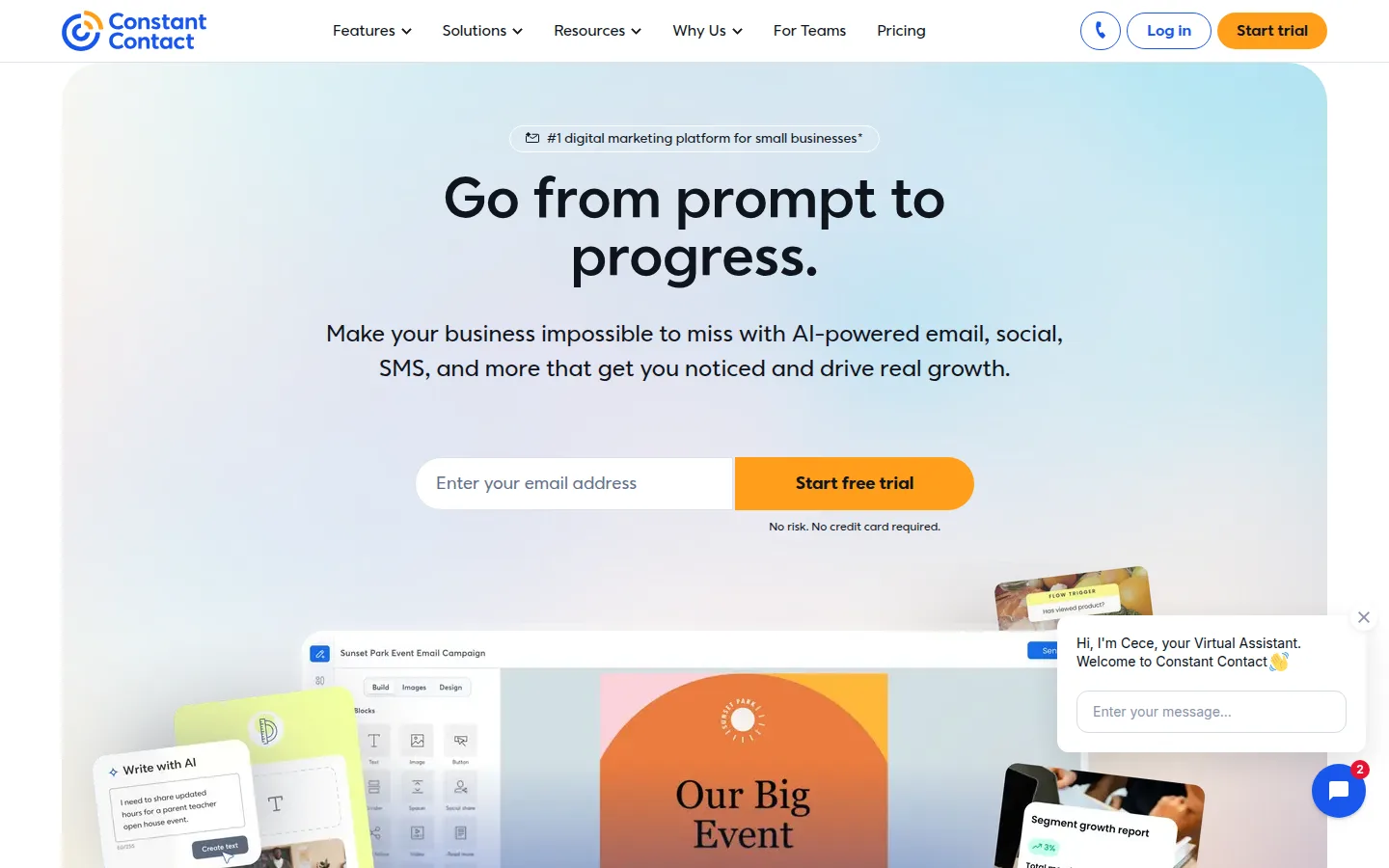 The Constant Contact website, an email and digital marketing platform for small organizations.