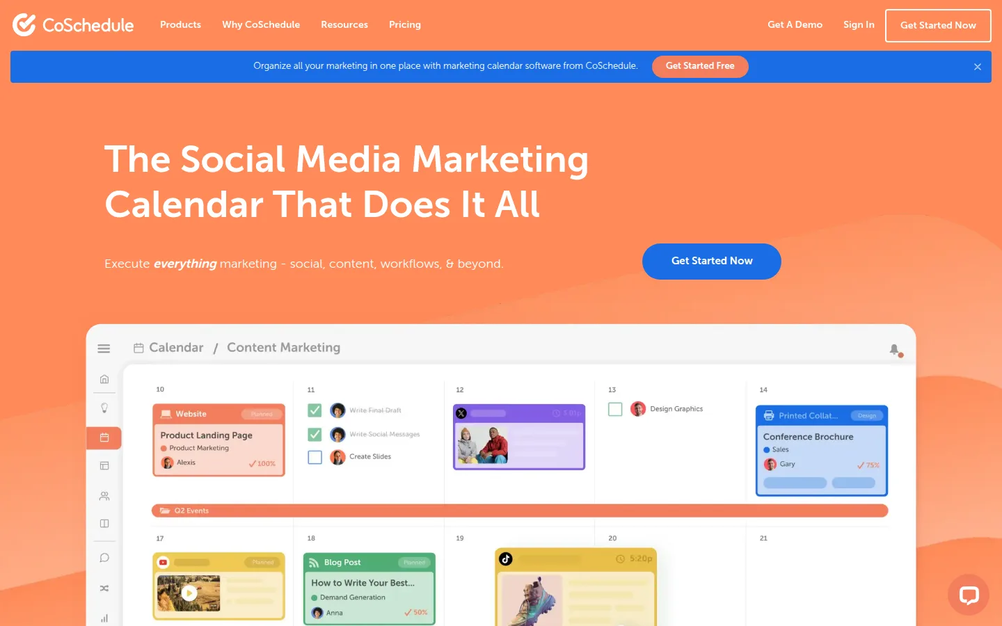 The CoSchedule website, a unified marketing calendar for content and social.