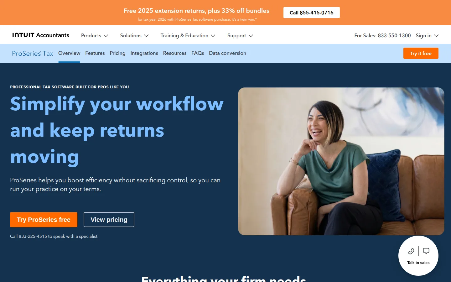 The Intuit ProSeries Tax website, professional tax software for preparers.