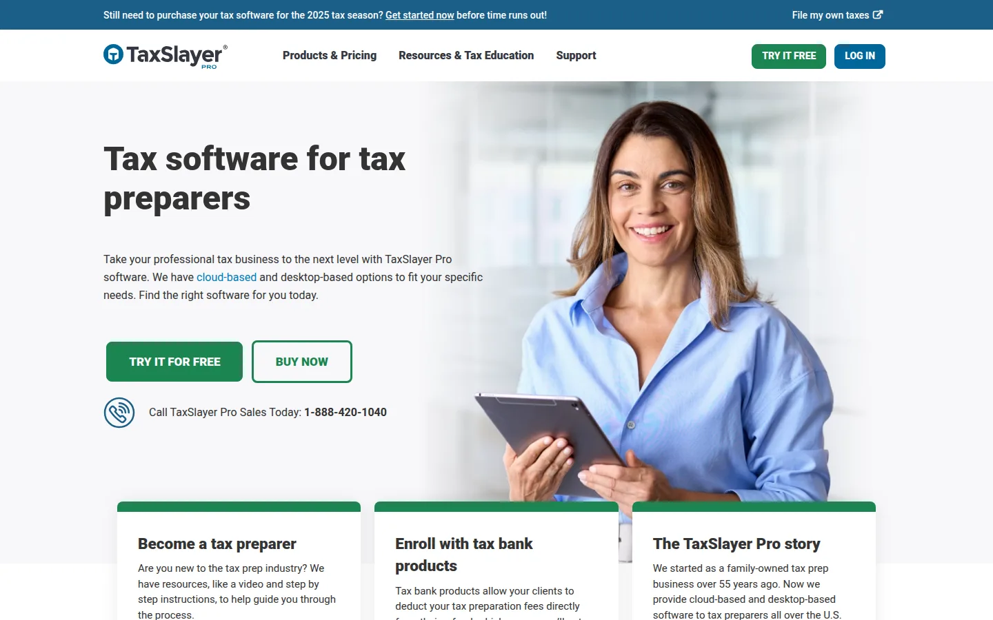 The TaxSlayer Pro website, professional tax software for preparers.