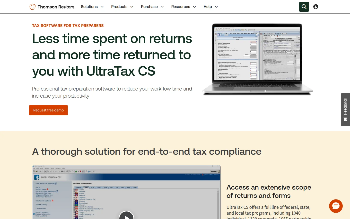 The Thomson Reuters UltraTax CS page, professional tax software for firms.