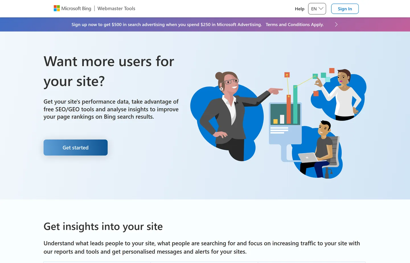 The Bing Webmaster Tools website.