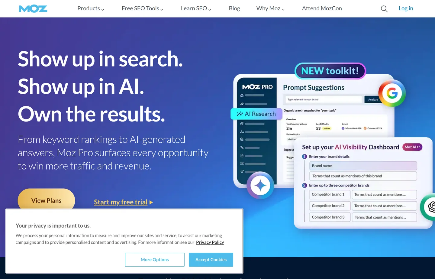 The Moz website homepage.
