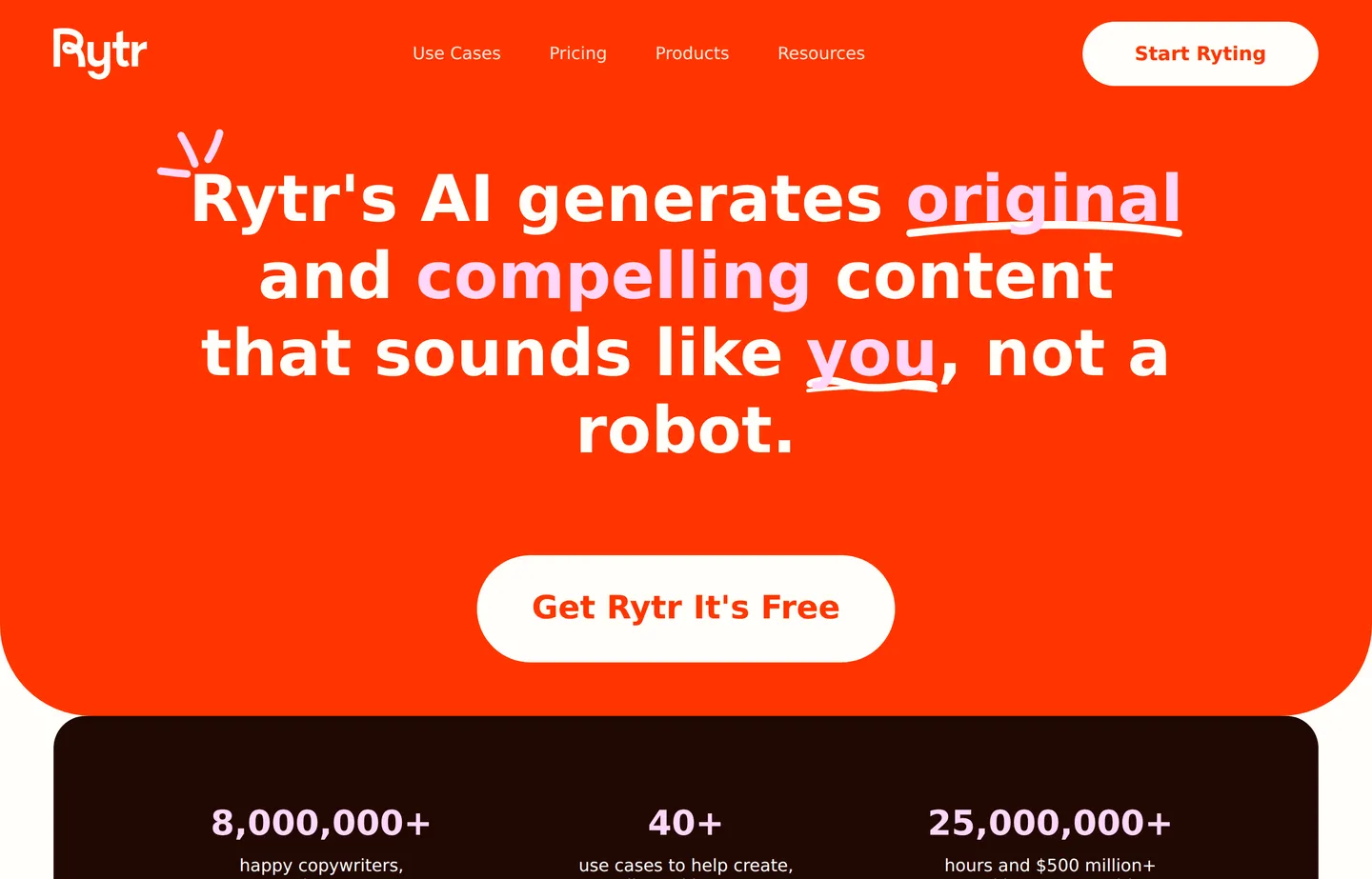The Rytr website homepage.