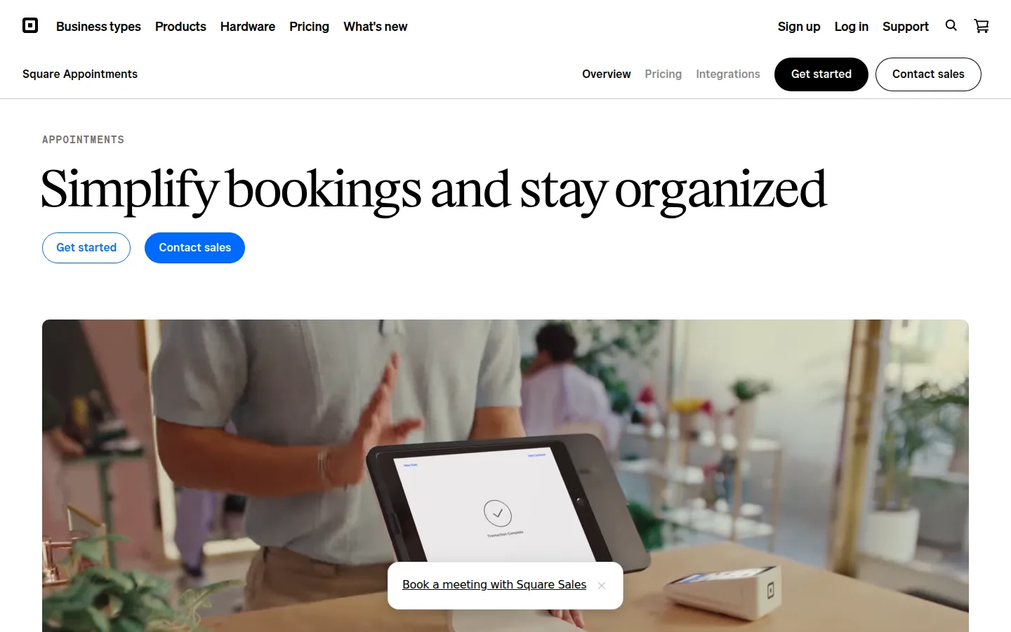 The Square Appointments website, booking software with built-in payments.