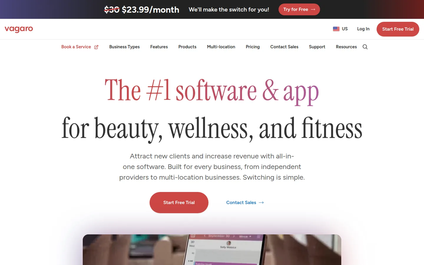 The Vagaro Pro website, salon, spa, and fitness business software.