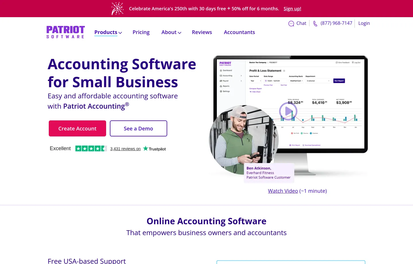 The Patriot Software website, low-cost accounting software for US small businesses.