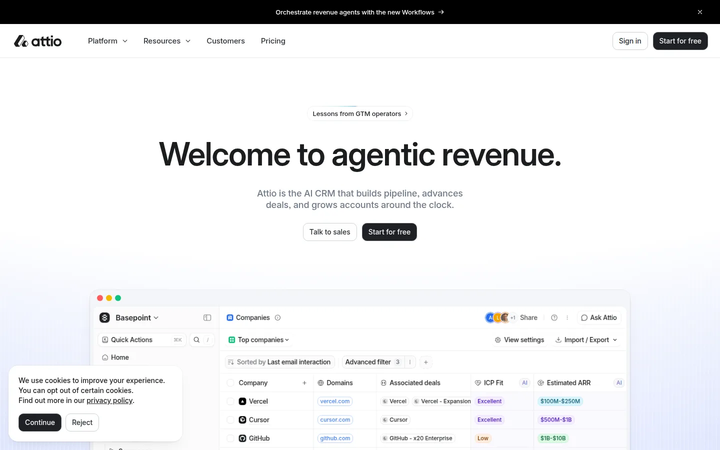The Attio website, a modern data-driven CRM.