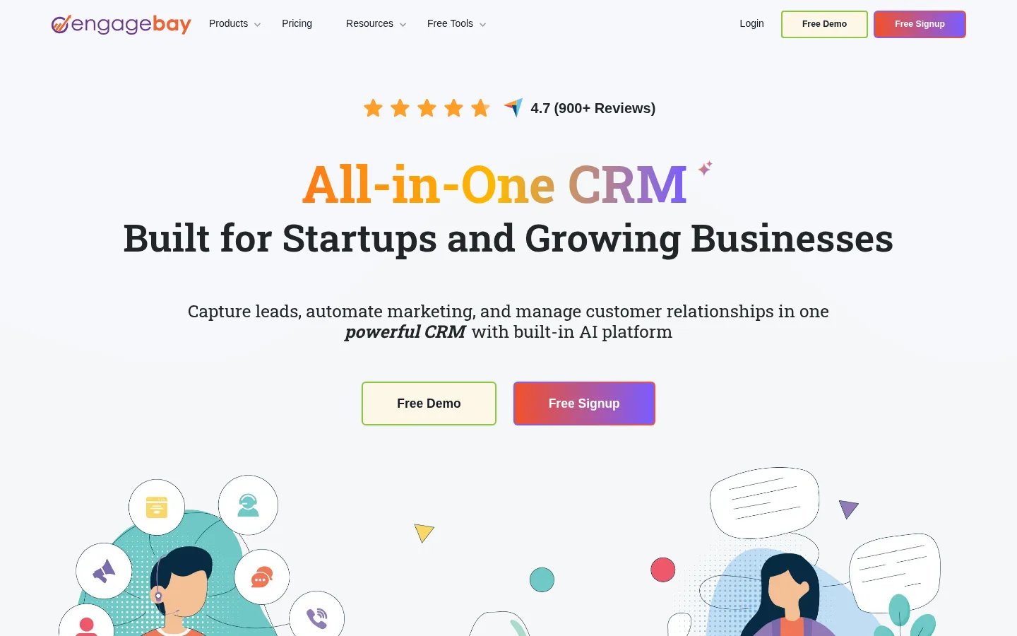 The EngageBay website, an all-in-one CRM and marketing platform.