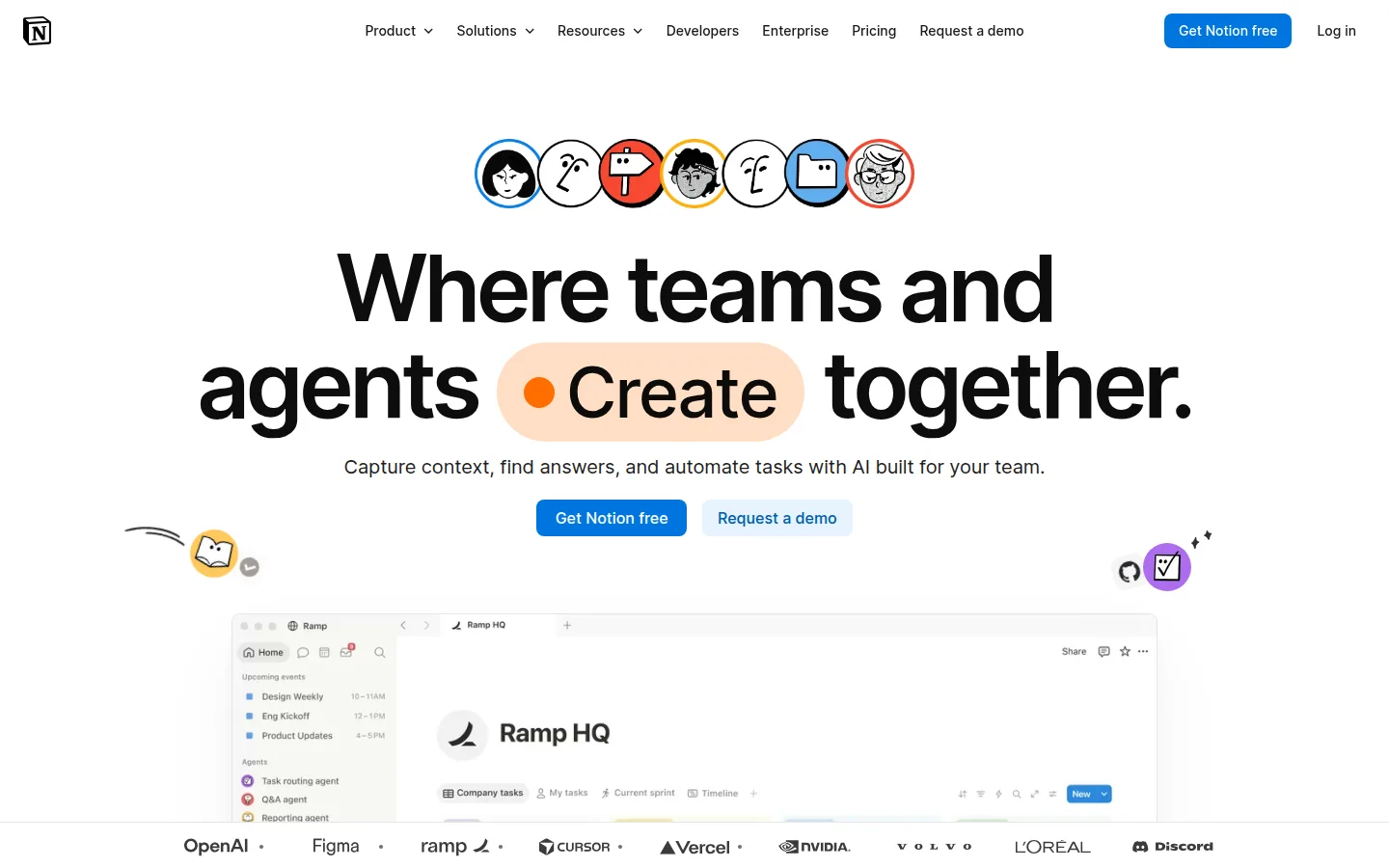 The Notion website, a workspace platform with databases usable as a CRM.