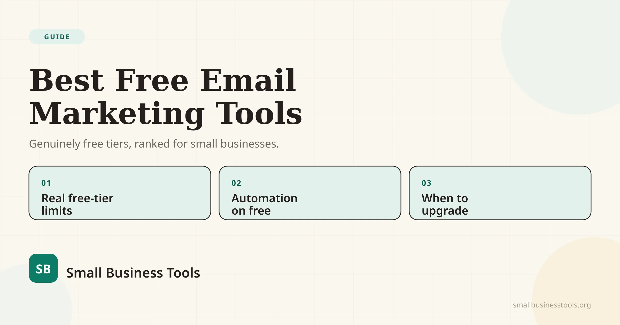 Best Free Email Marketing Tools — genuinely free tiers ranked for small businesses, with three points: real free-tier limits, automation on free, and when to upgrade.