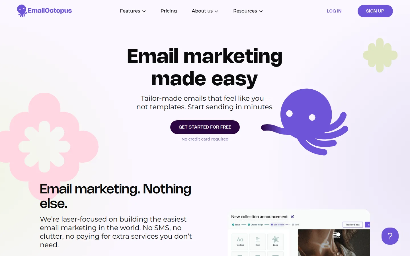 The EmailOctopus website, a simple, low-cost email marketing tool.