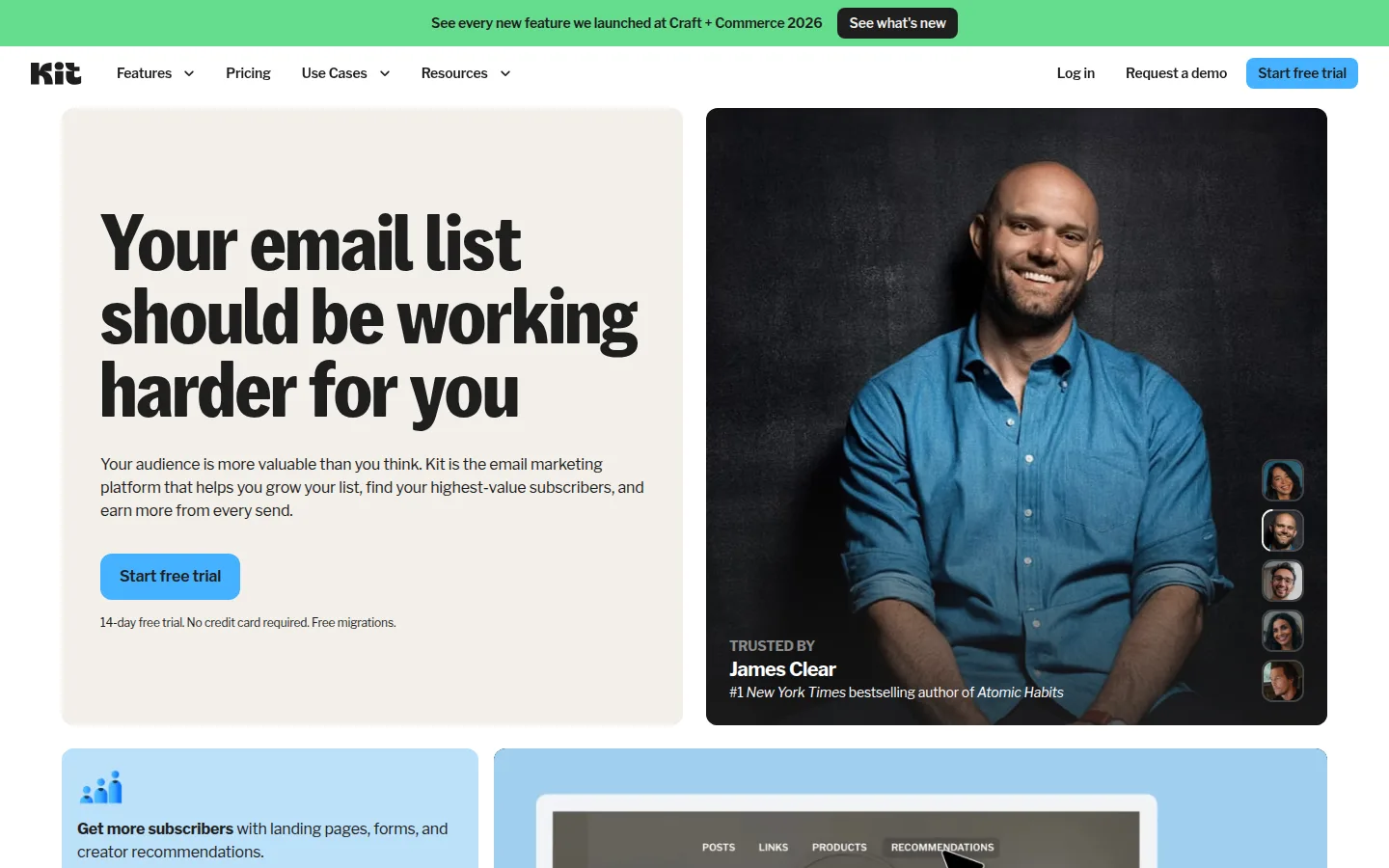 The Kit website, an email marketing platform for creators, formerly ConvertKit.