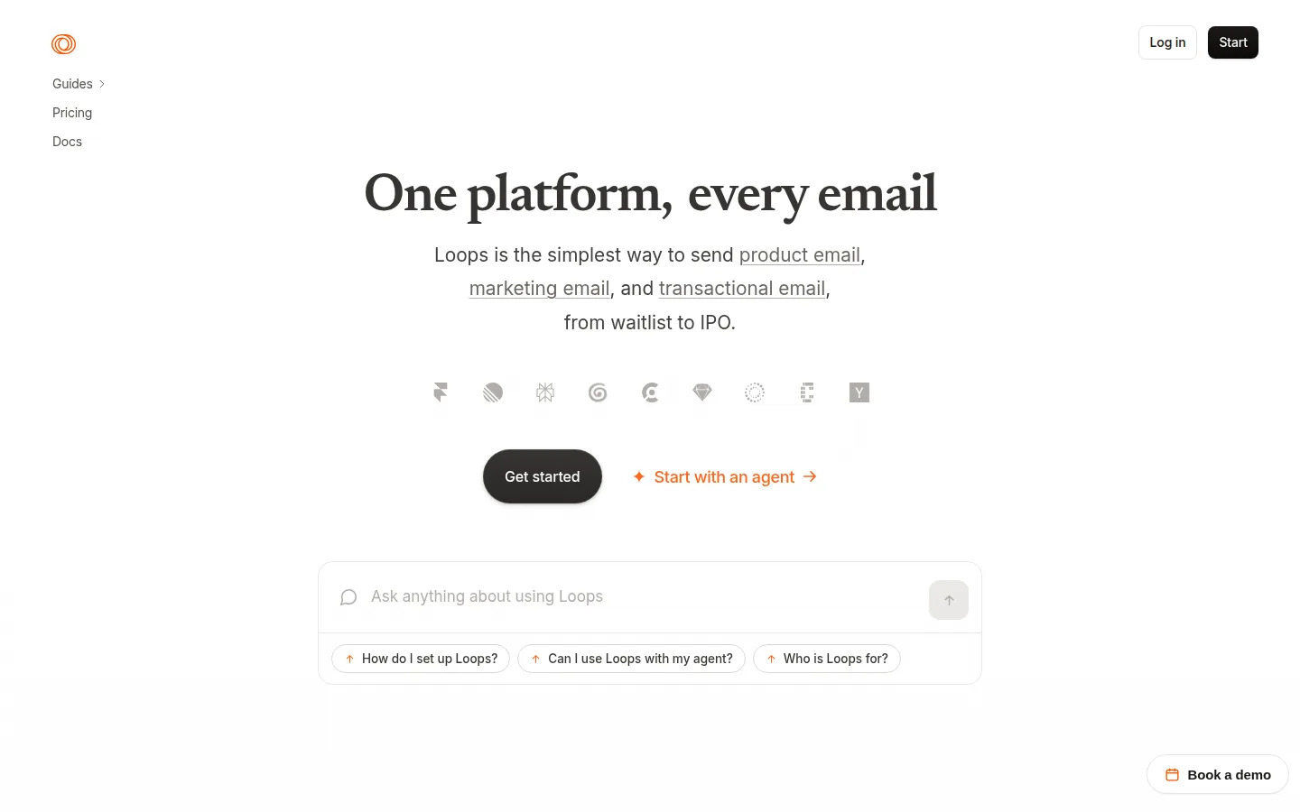 The Loops website, an email platform designed for SaaS companies.