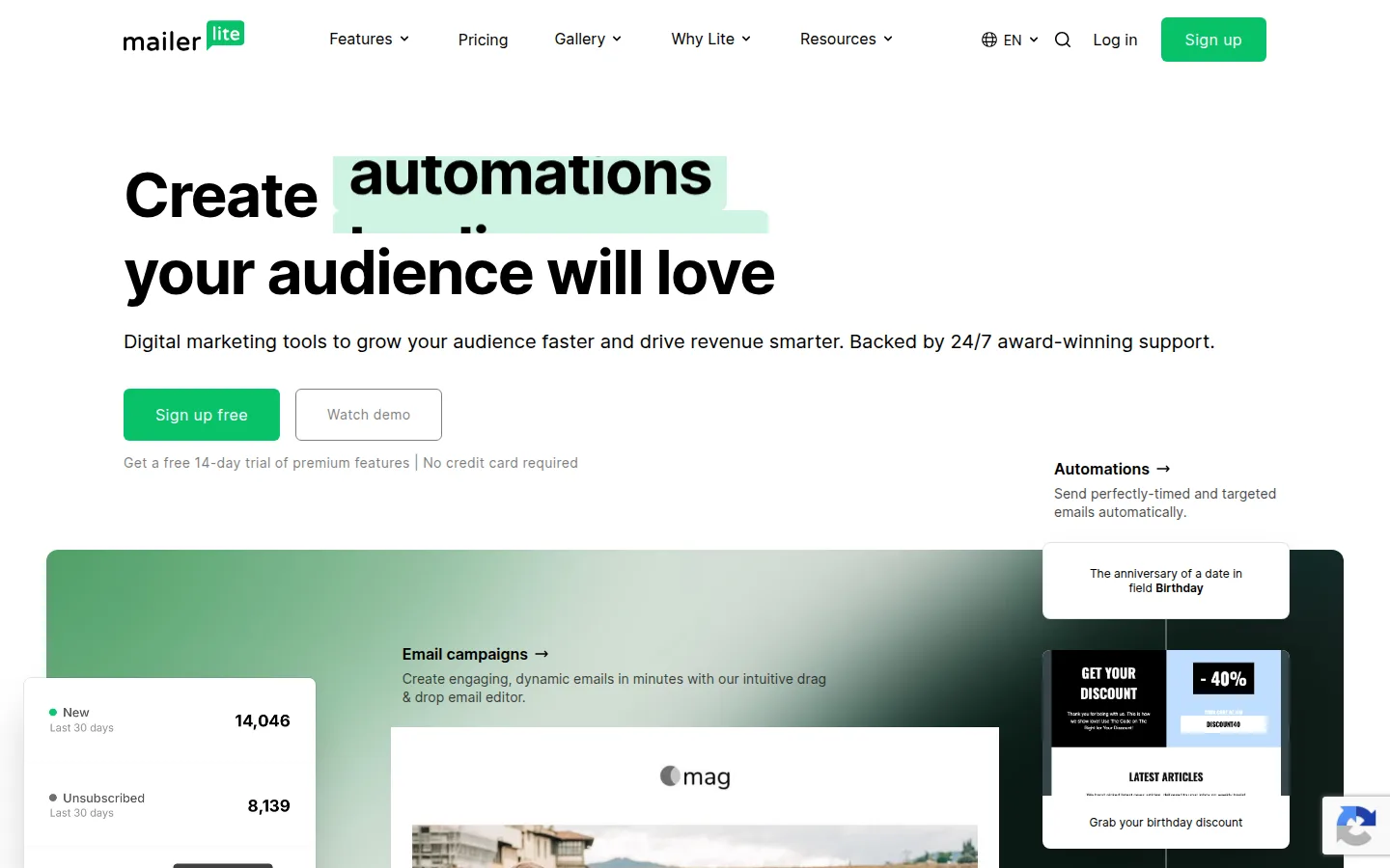 The MailerLite website, an easy-to-use email marketing platform.