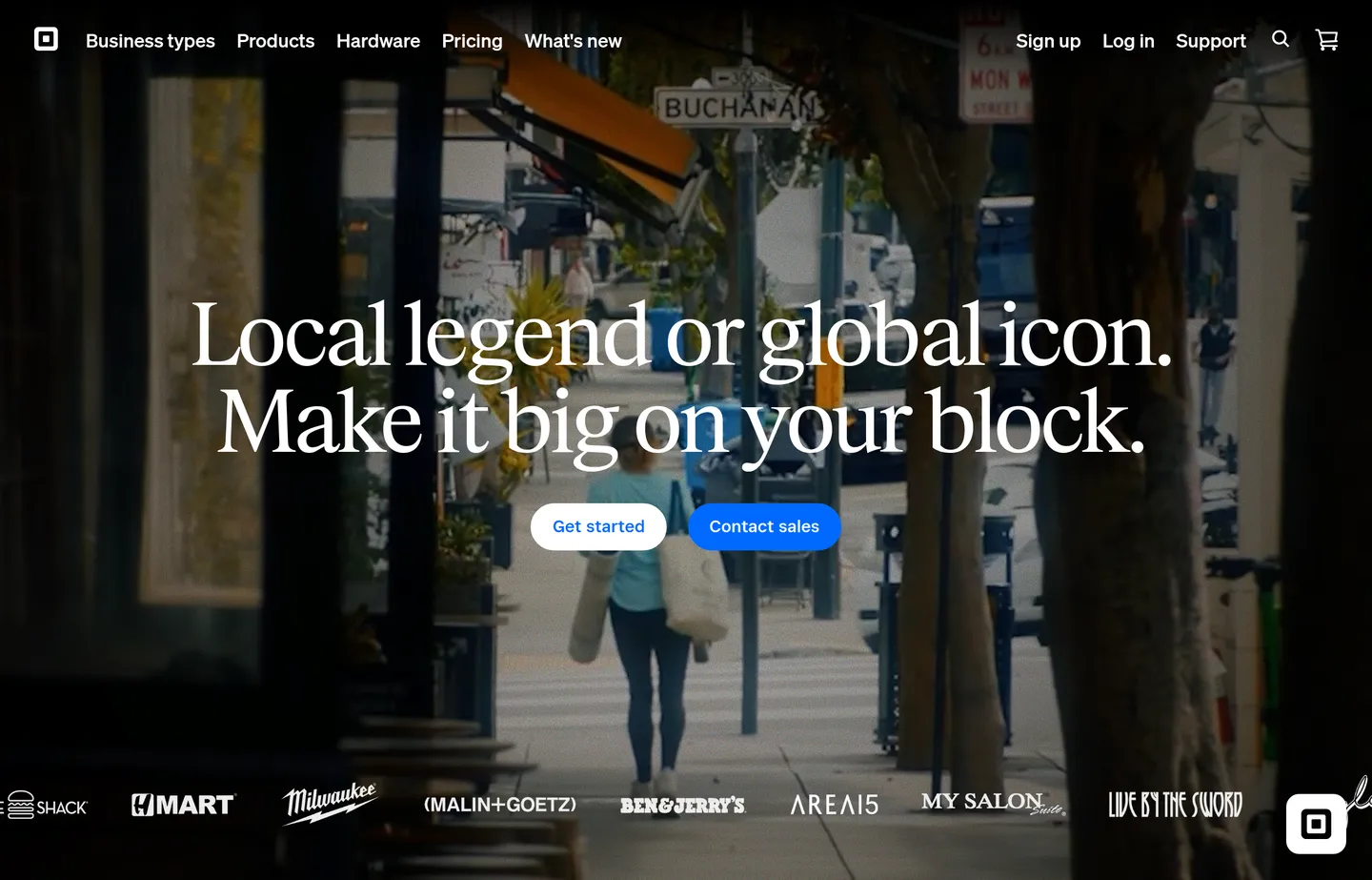 The Square website, showing its payments and invoicing tools.
