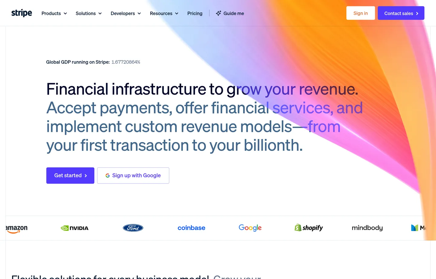 The Stripe website homepage.