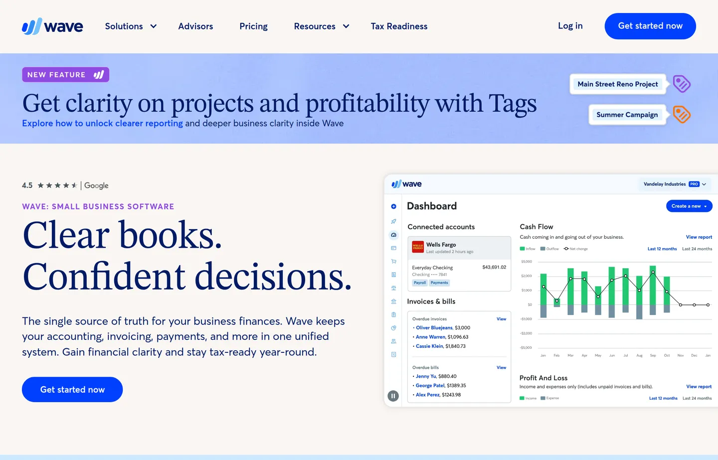 The Wave website, highlighting free invoicing and accounting for small businesses.