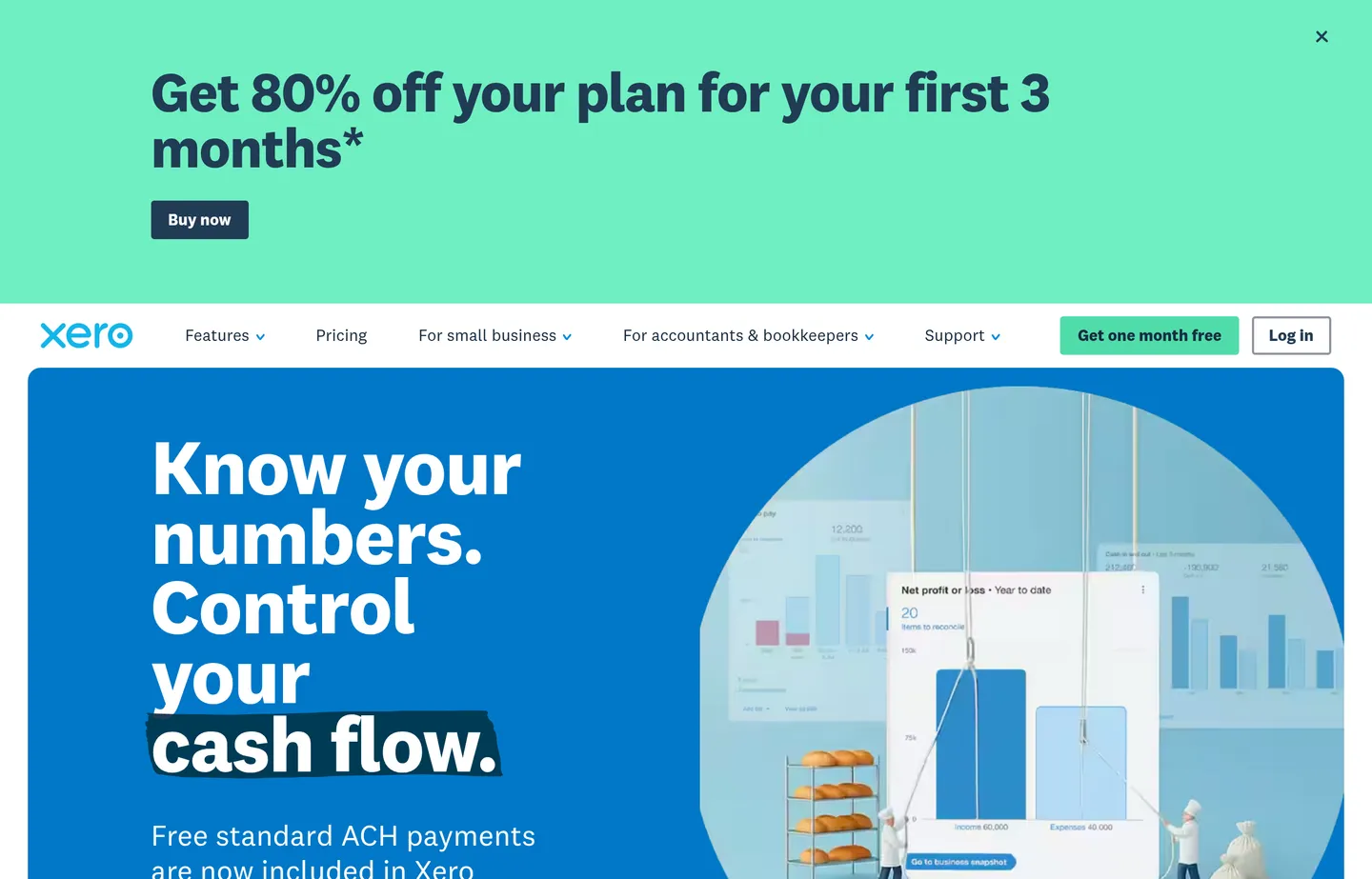 The Xero website homepage.
