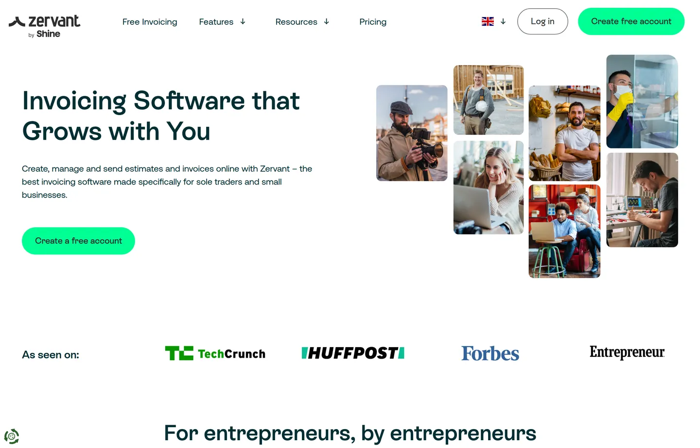 The Zervant website, invoicing for small and micro-businesses.
