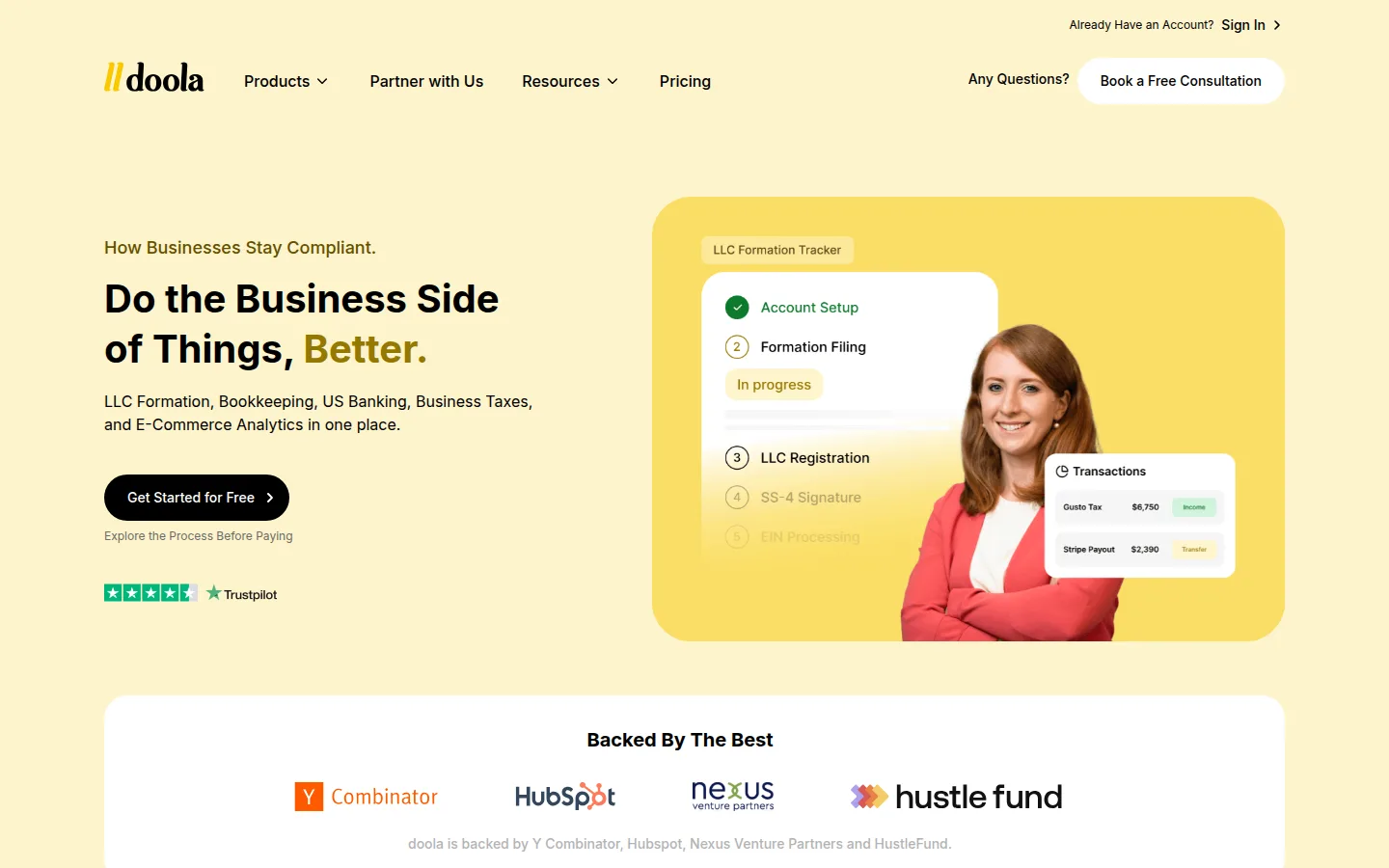 The doola website, US LLC formation for global founders.