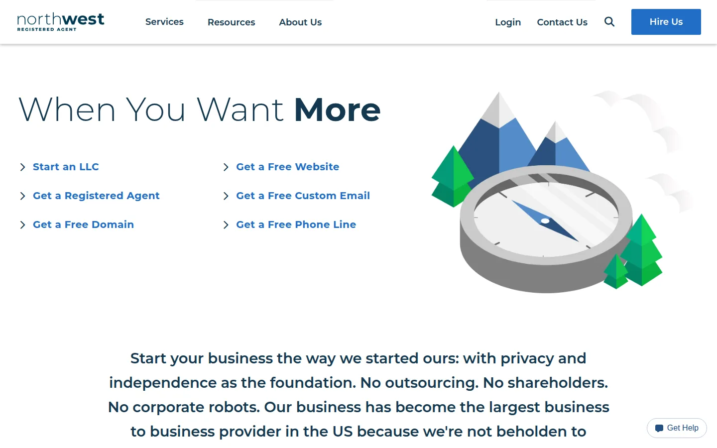 The Northwest Registered Agent website, LLC formation with a flat fee and included registered agent.