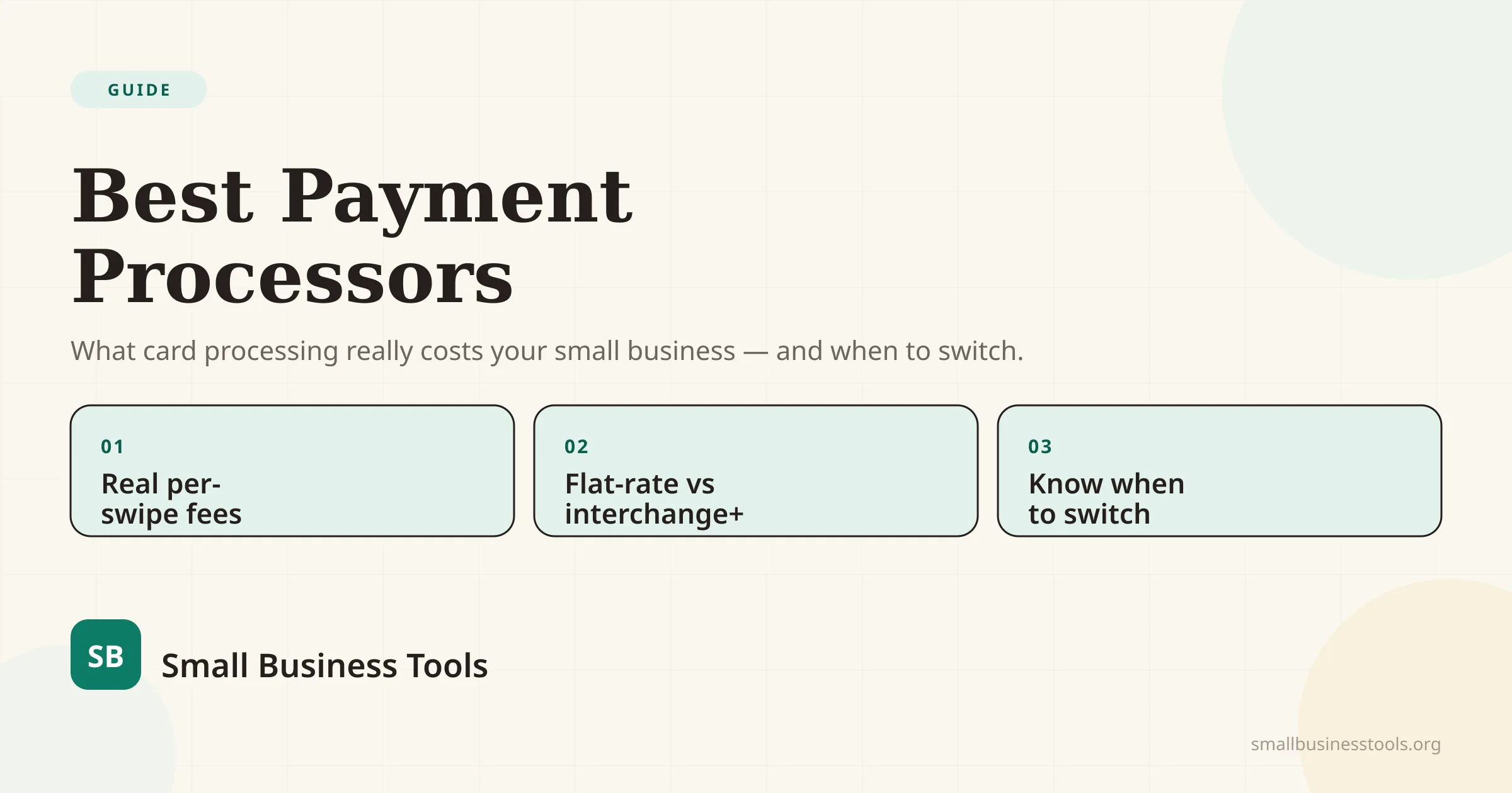 Best Payment Processors for Small Business — what card processing really costs, with three points: real per-swipe fees, flat-rate versus interchange-plus, and know when to switch.