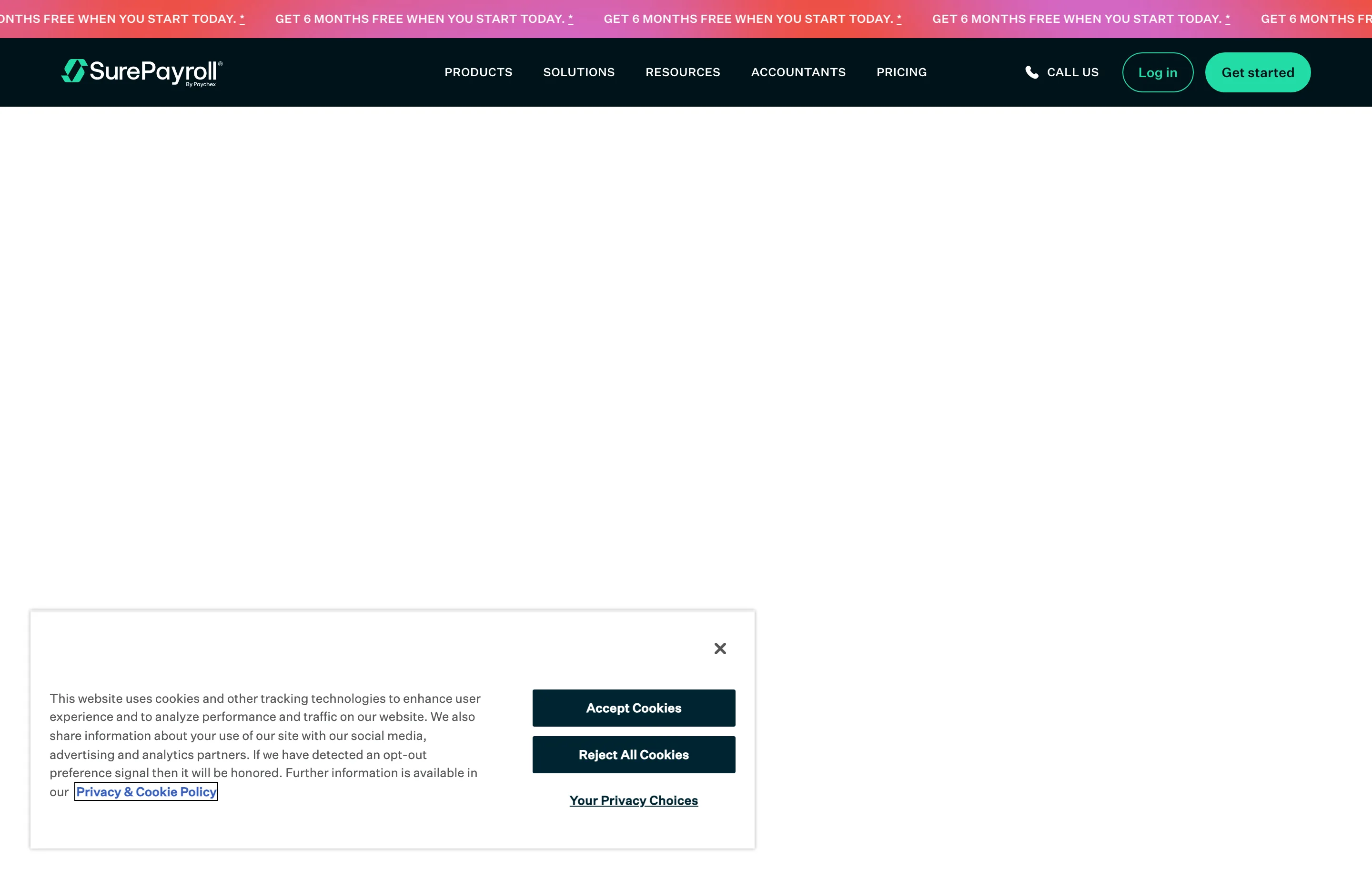 The SurePayroll pricing page, online payroll for small businesses and household employers.