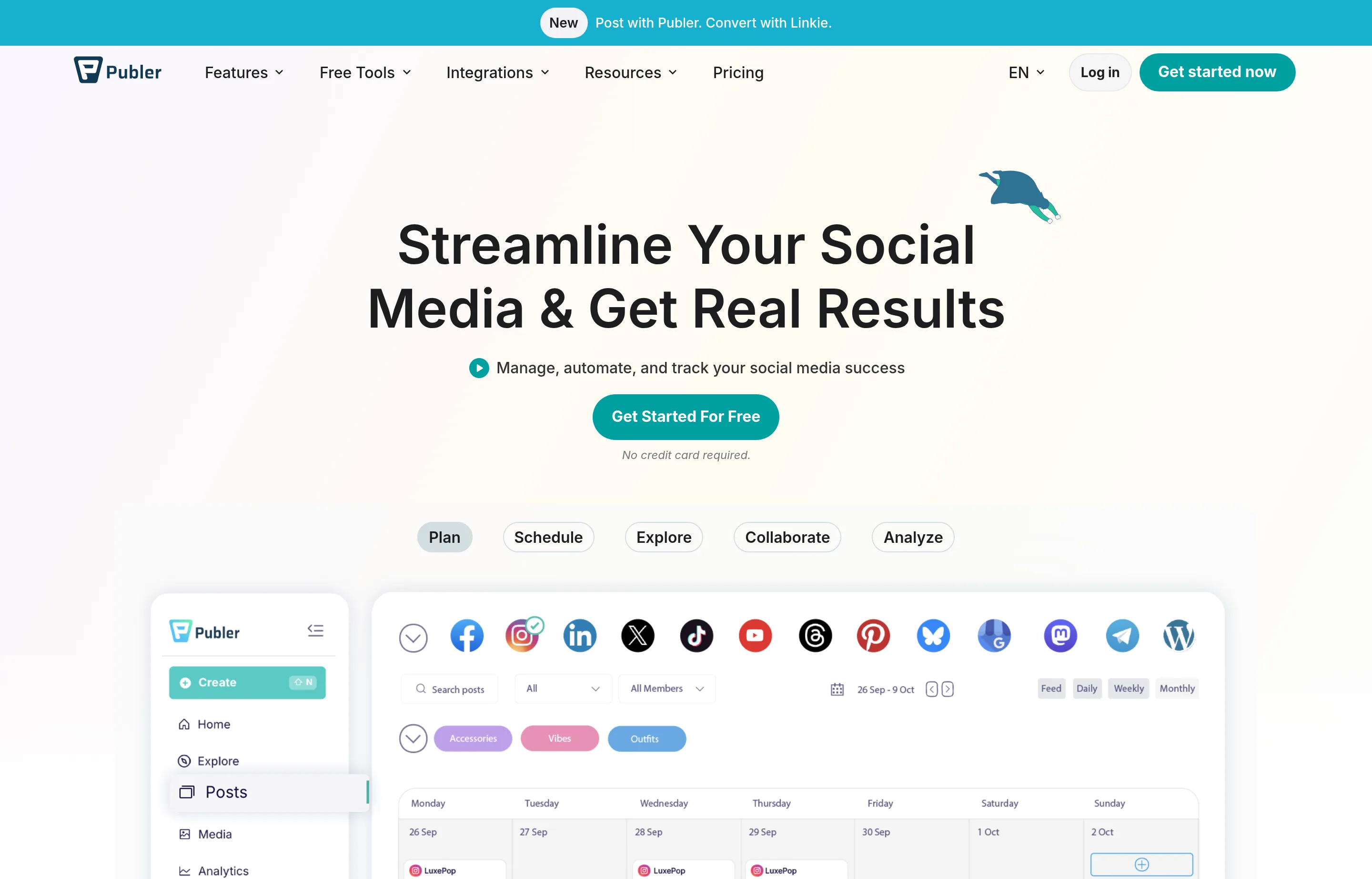 The Publer website, streamlining social media with scheduling and collaboration tools.