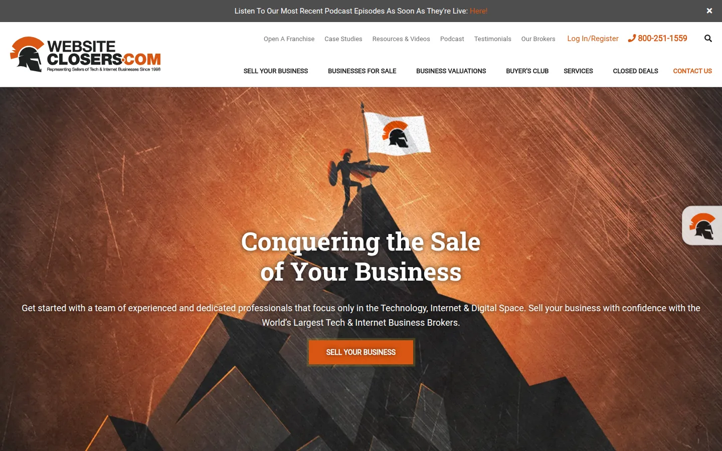 The Website Closers website, a brokerage for technology and internet businesses.