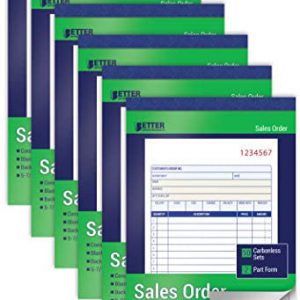 Large Sales Order Books, 6 Pack, 2-Part Carbonless (White/Canary Yellow), 5-7/16 x 8-7/16 inches, by Better Office Products, 50 Sets per Book, 300 Total Sets, 6 Books